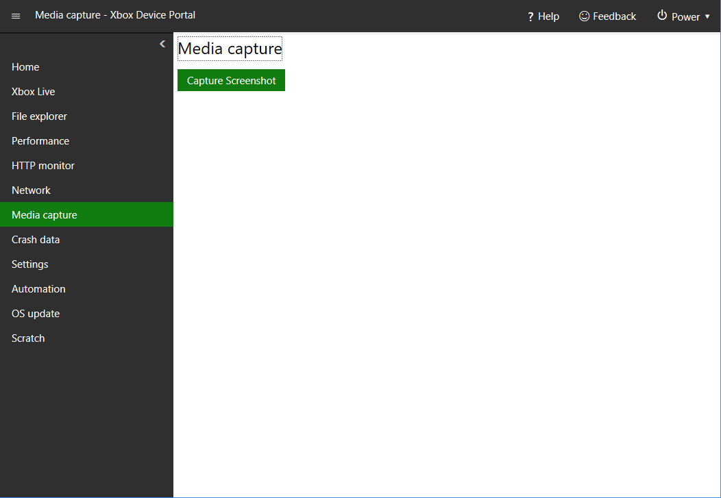 Screenshot of the Media capture page in XBOX Device Portal
