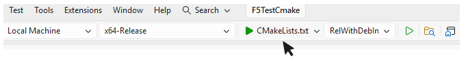 Select CMakeLists.txt from the debugger toolbar
