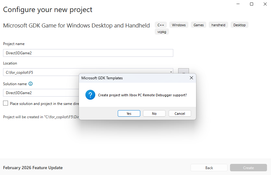 The prompt to enable remote debugging in a new project