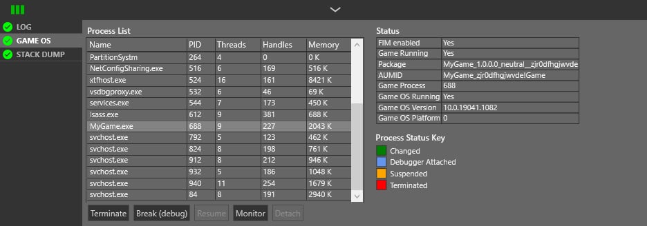Lista de procesos del Game OS