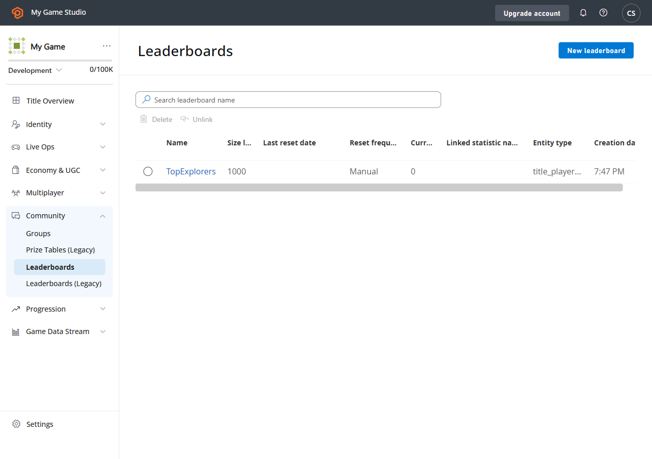 PlayFab Leaderboards Usage
