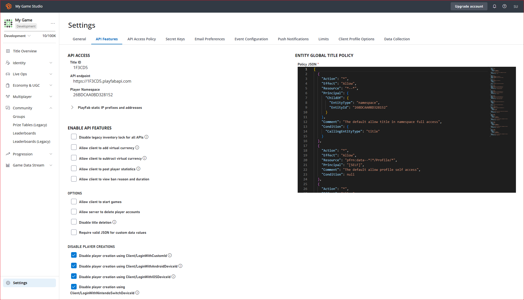 Game Manager - Settings - API Features - Allow client to post player statistics