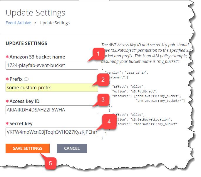 Game Manager - Analytics - Event Archive - Atualizar configurações