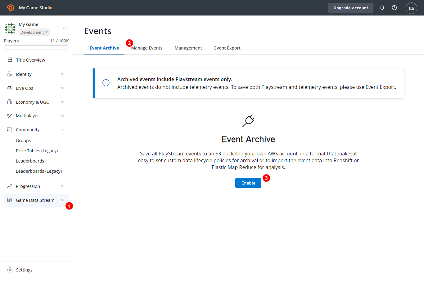 Game Manager - Analytics - Event Archive
