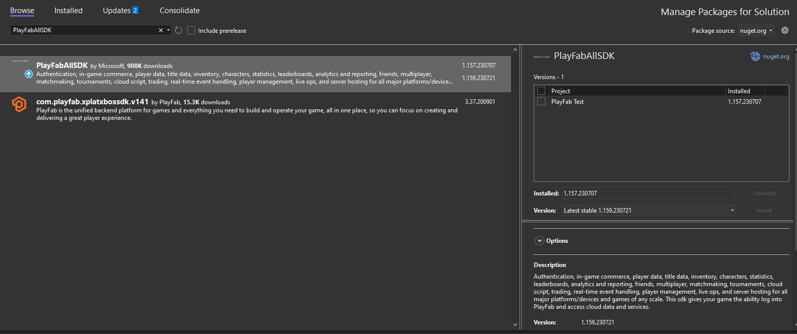 SDK de PlayFab