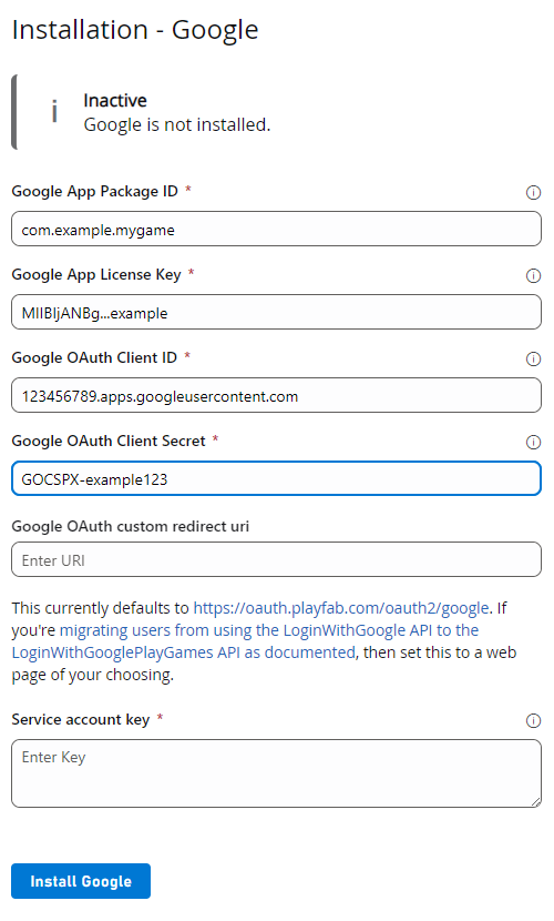 Completed Google add-on fields