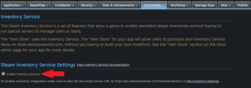 Enable inventory service checkbbox