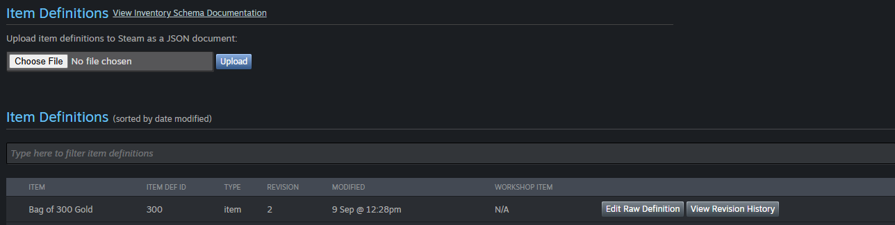 Steam uploaded item definition