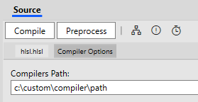 Capture d'écran de la vue Source indiquant où modifier le champ Compilers Path