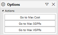 Capture d'écran du menu des options de Block Disassembly présentant les options Go to Max Cost, Max SGPRs et Max VGPRs.