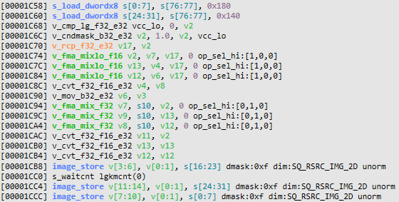 Capture d'écran d'instructions codées par couleur selon leur rythme