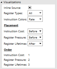 Capture d'écran de l'option de menu Visualizations dans la vue Block Disassembly.