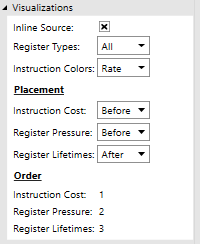 Capture d'écran de l'option de menu Visualizations dans la vue Block Disassembly.