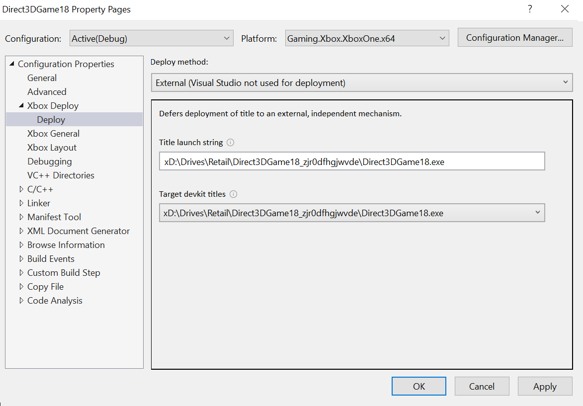Deploy property page for External