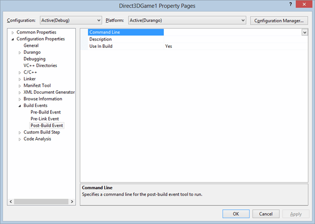 Pages de propriétés de Direct3DGame1