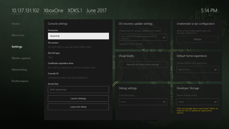 Una captura de pantalla de Dev Home que muestra la página de configuración
