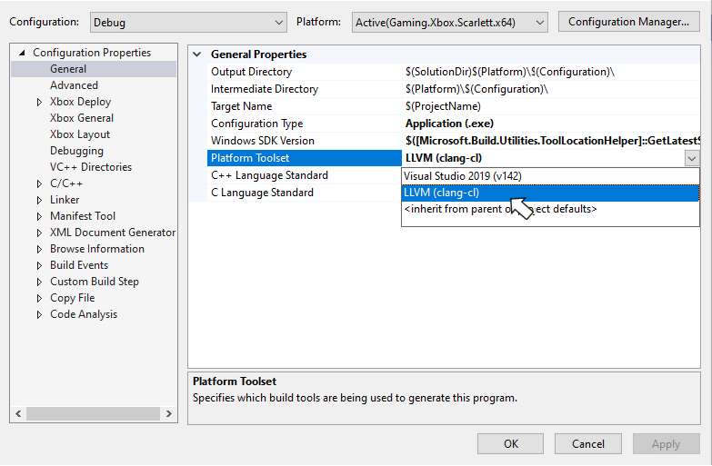 Clang/LLVM msbuild 속성