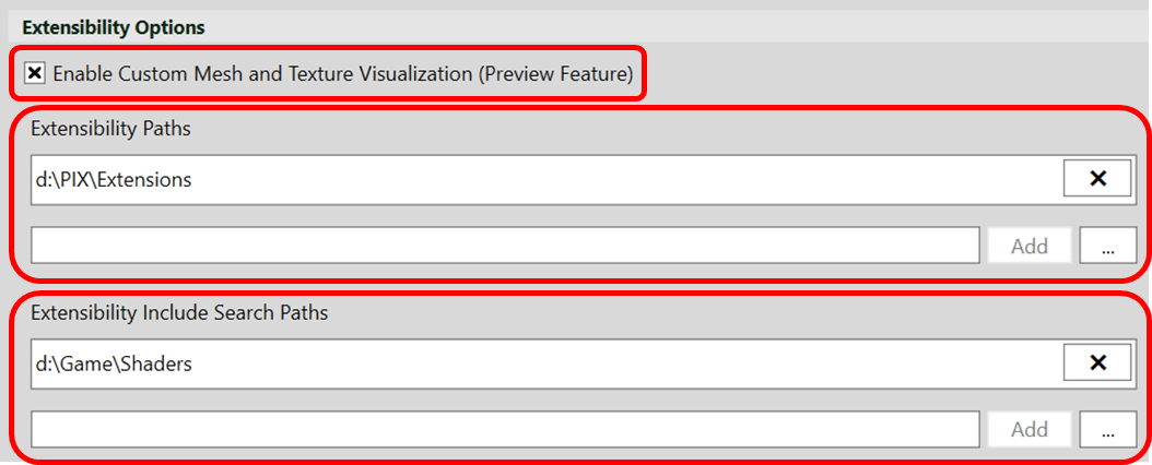 啟用 Mesh 和 Texture Viewer 擴充性