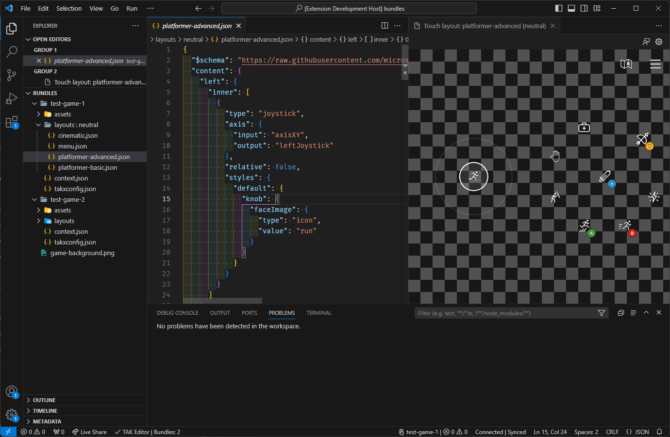 Captura de pantalla de la extensión Touch Adaptation Kit Editor para Visual Studio Code