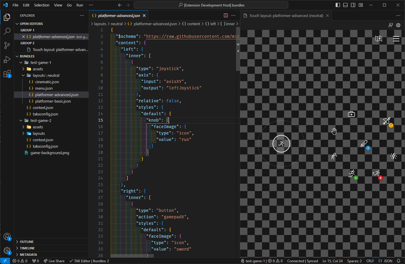 Captura de pantalla de la vista previa de diseño del TAK Editor