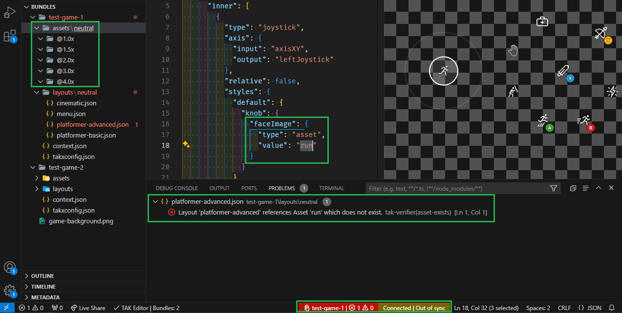 Captura de pantalla del panel de problemas con un error en el paquete