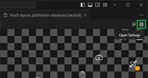 Captura de pantalla del botón Open Settings en la vista previa del diseño