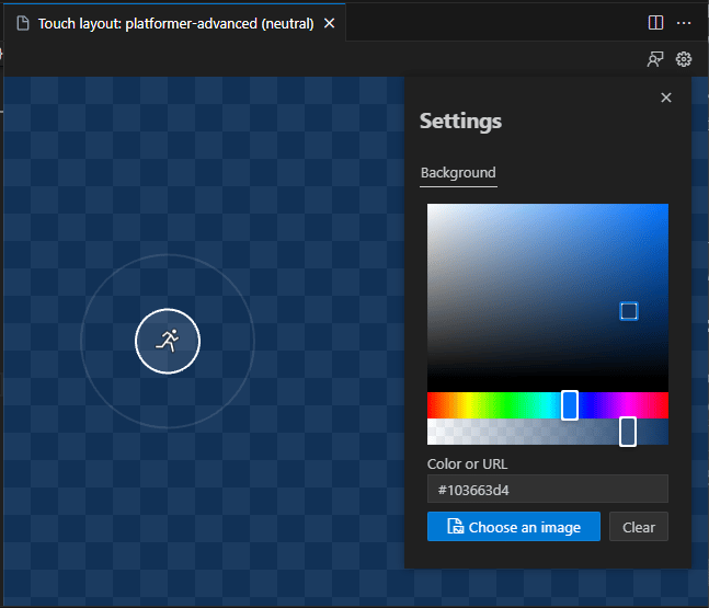 Captura de pantalla que muestra el selector de color en el cuadro de diálogo modal de configuración de la vista previa