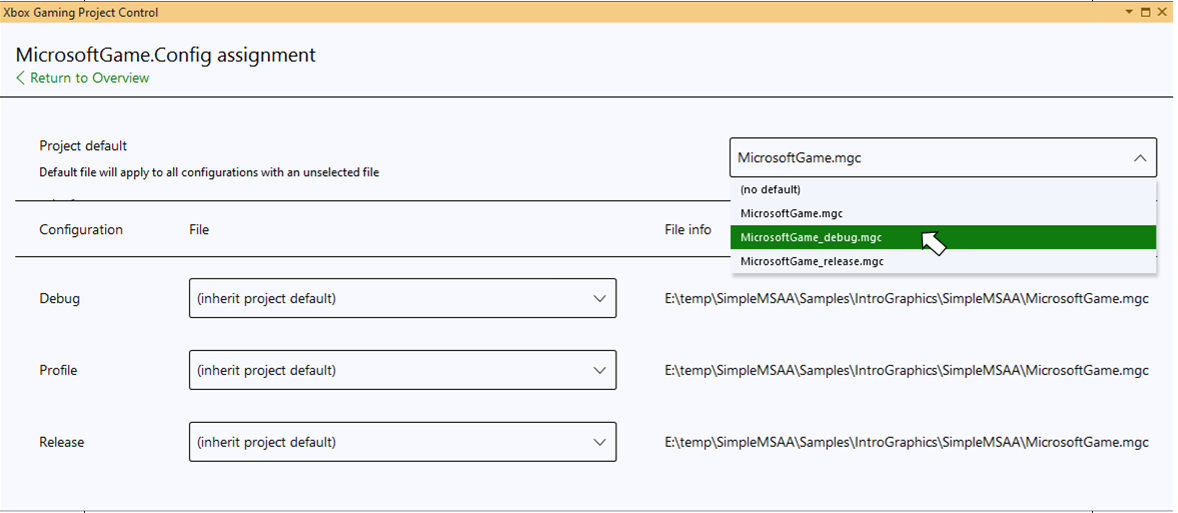 Administración de varios archivos MicrosoftGameConfig.mgc en XBOX Project Gaming Control