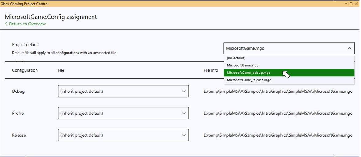 Gestion de plusieurs fichiers MicrosoftGameConfig.mgc dans XBOX Project Gaming Control