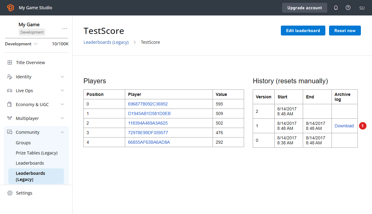 Game Manager - Leaderboards - Download Archived Revision