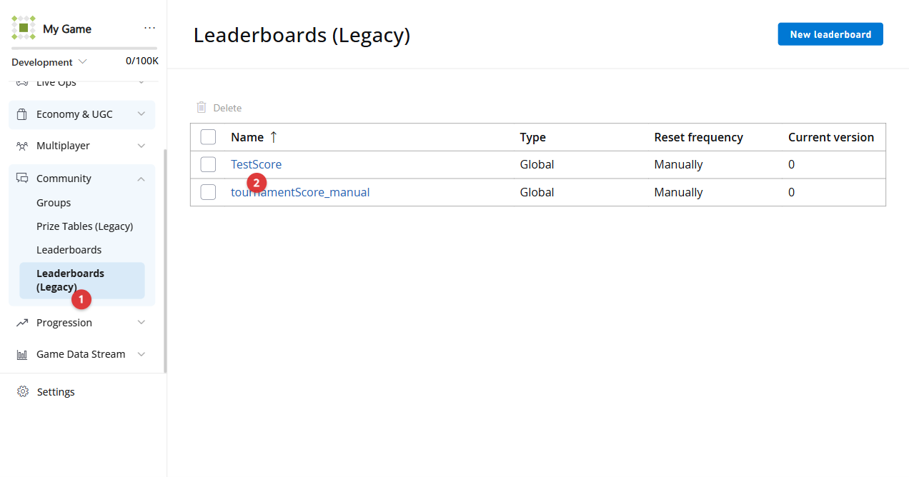 Game Manager - Leaderboards - Test Score