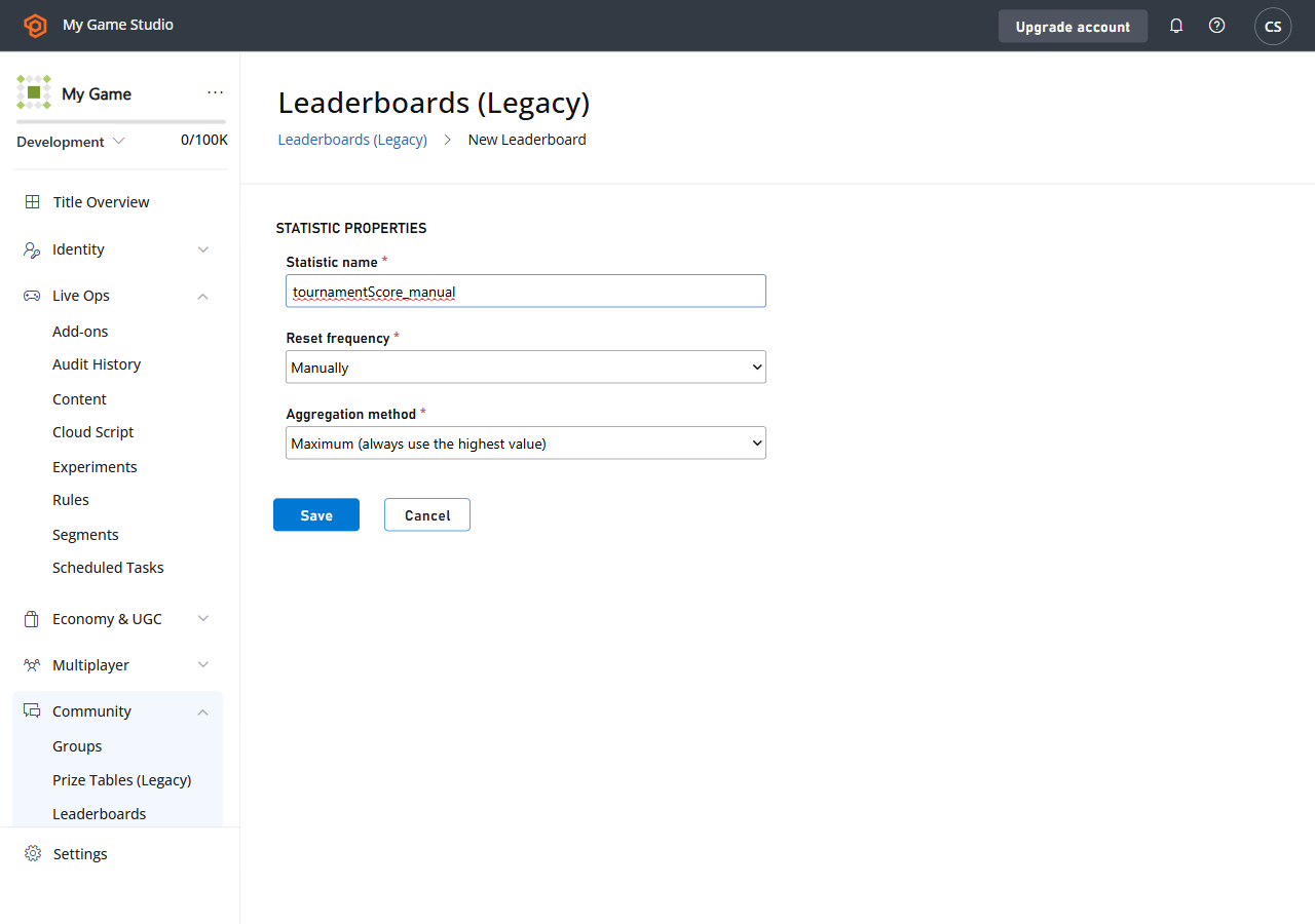 Game Manager - Leaderboards - New Leaderboard