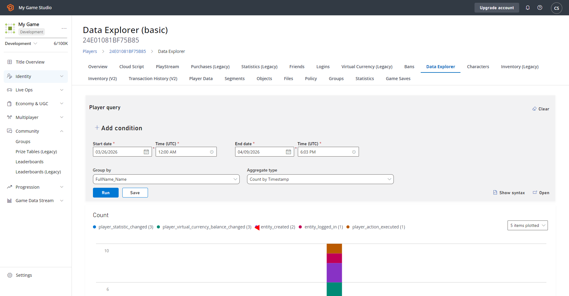 Game Manager - Players - Event History Chart - Check Virtual Currency Change