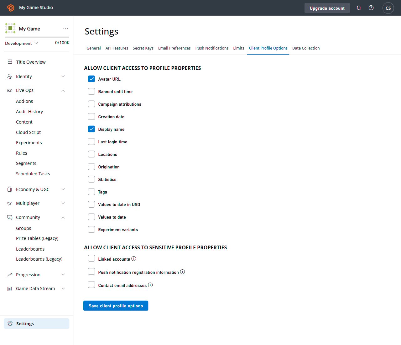 Game Manager - Settings - Client Profile Options