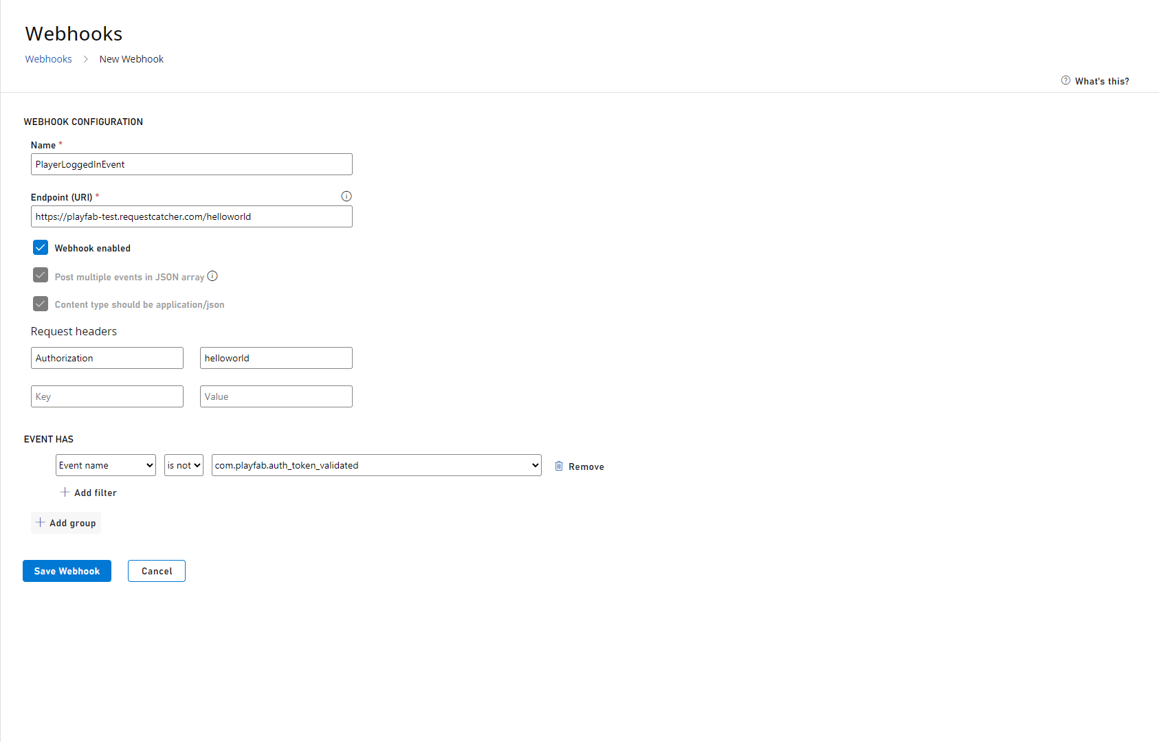 Game Manager - Data - Webhooks - Configuración del Webhook