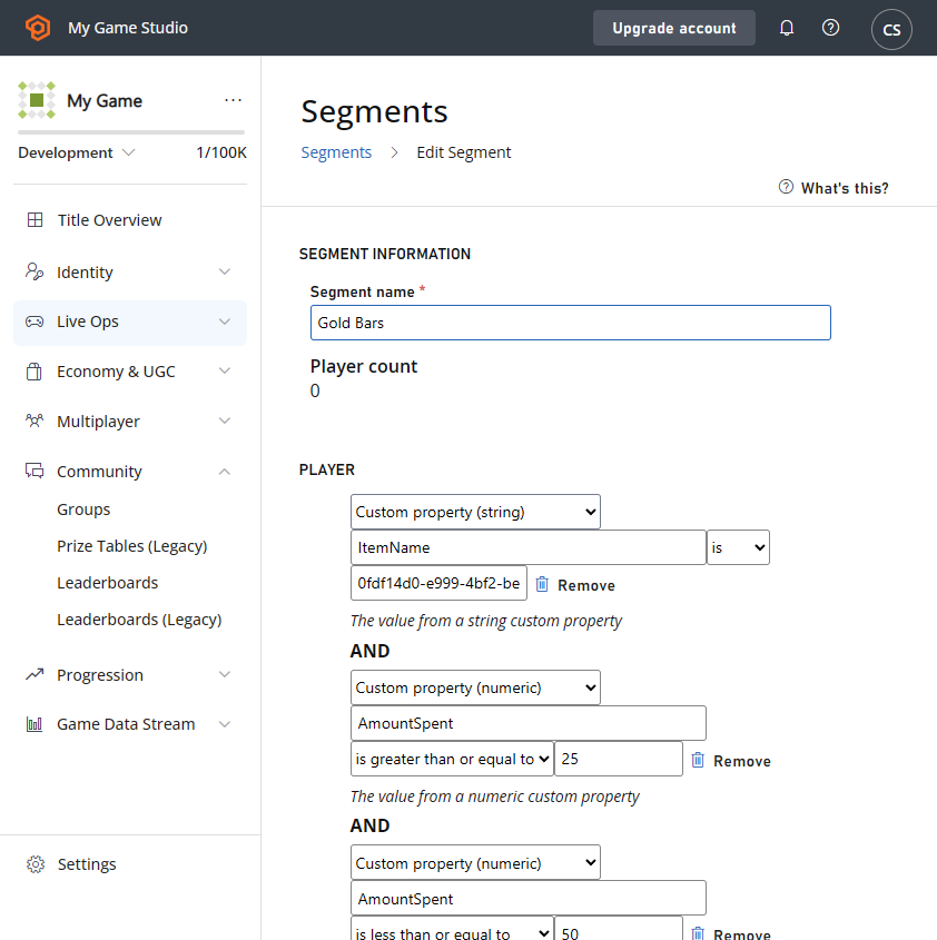 가상 통화 세그먼트 구성