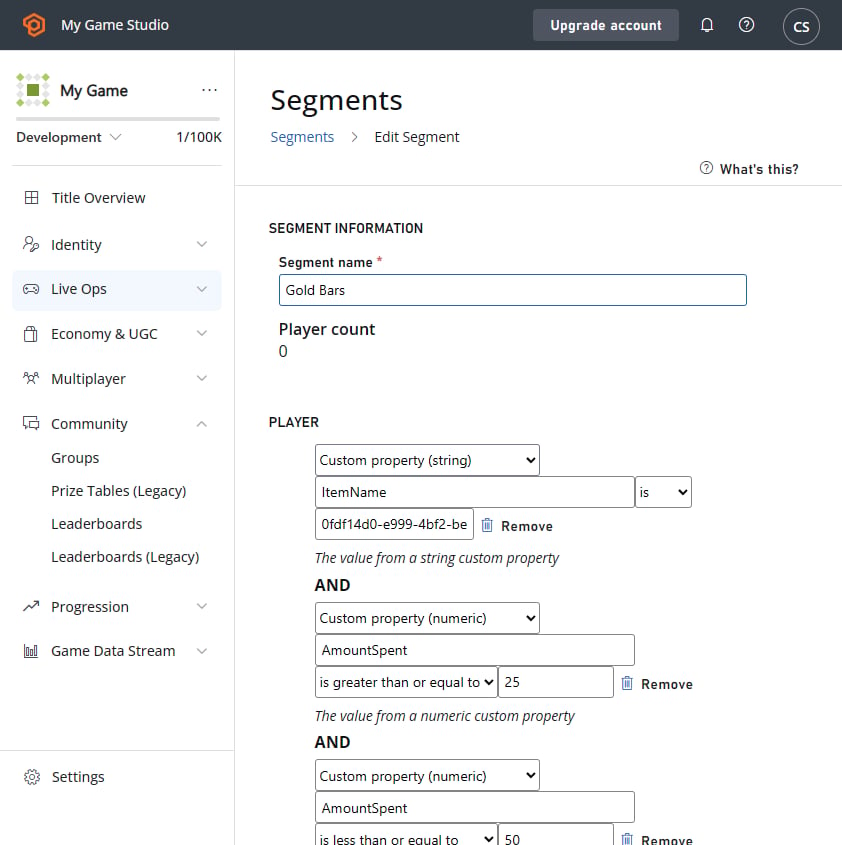 Virtual Currency Segment Configuration