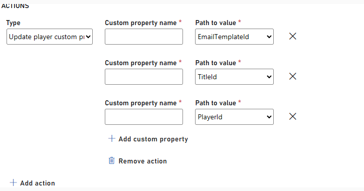 Create and modify Player Custom Properties with PlayStream rules
