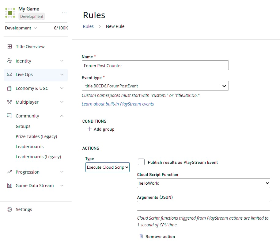 Game Manager - automation - edit rule