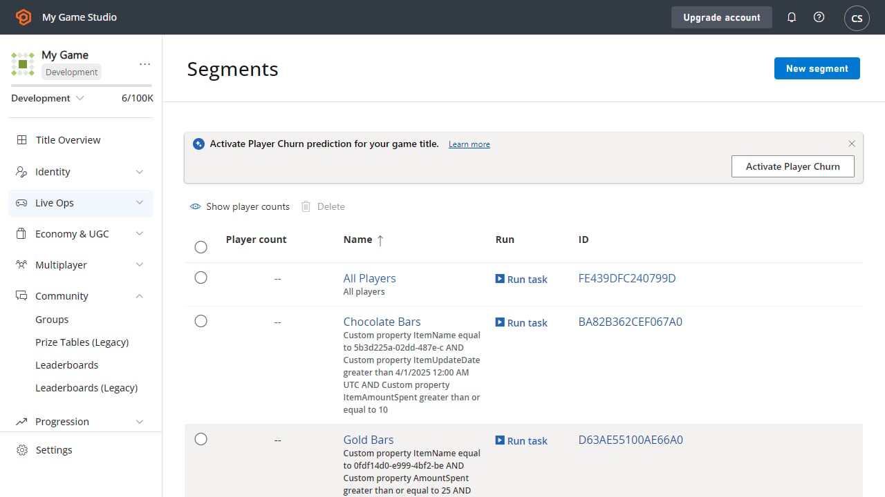 Game Manager: players: segments: novo segmento