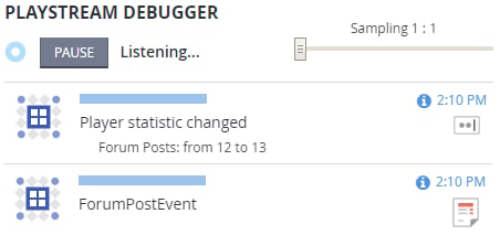 Game Manager - PlayStream - debugger - event trigger