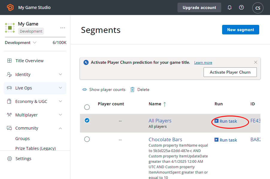 Game Manager - PlayStream - Segments - Run Task