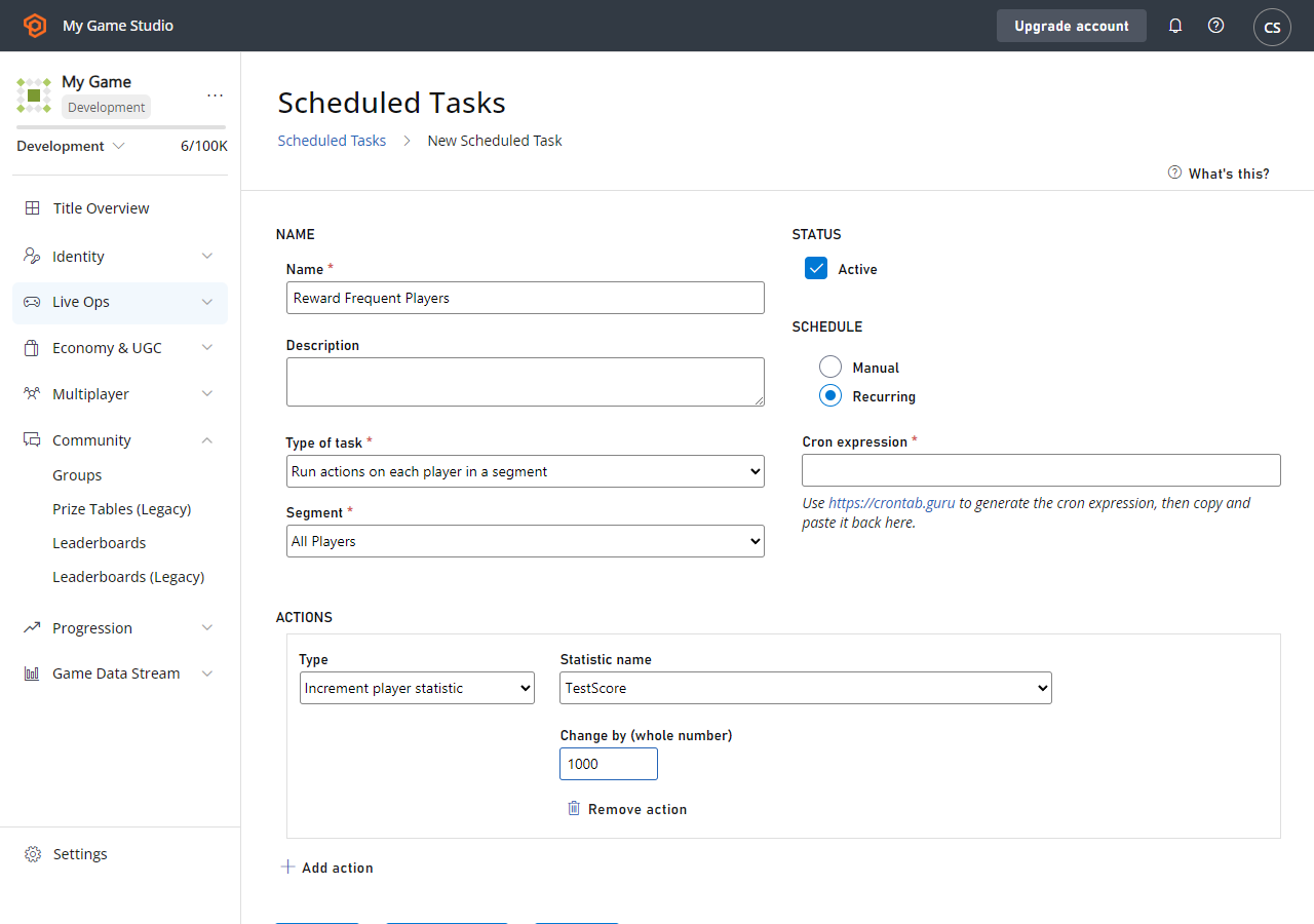 Game Manager - Servers - Tasks - Scheduled Task
