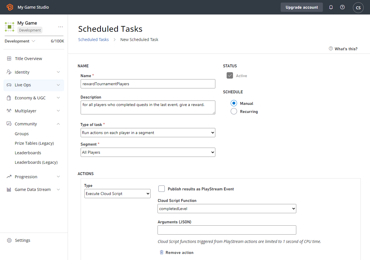 Servers - Tasks - New Scheduled Task