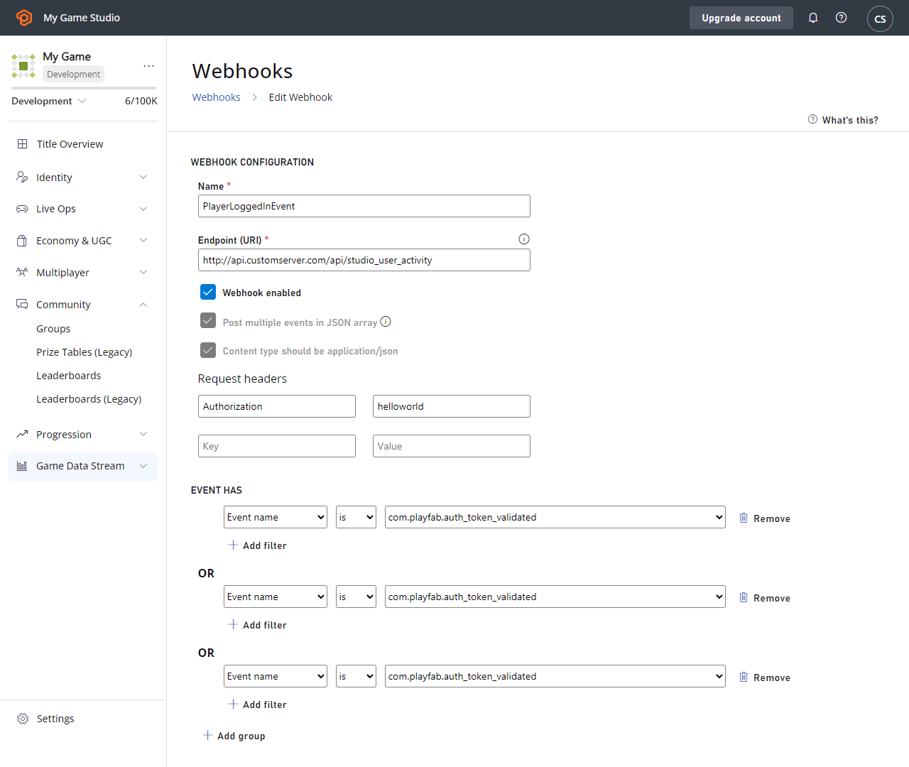 Configuration d’un webhook