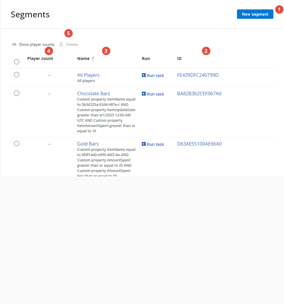 Game Manager - Players - Segments page