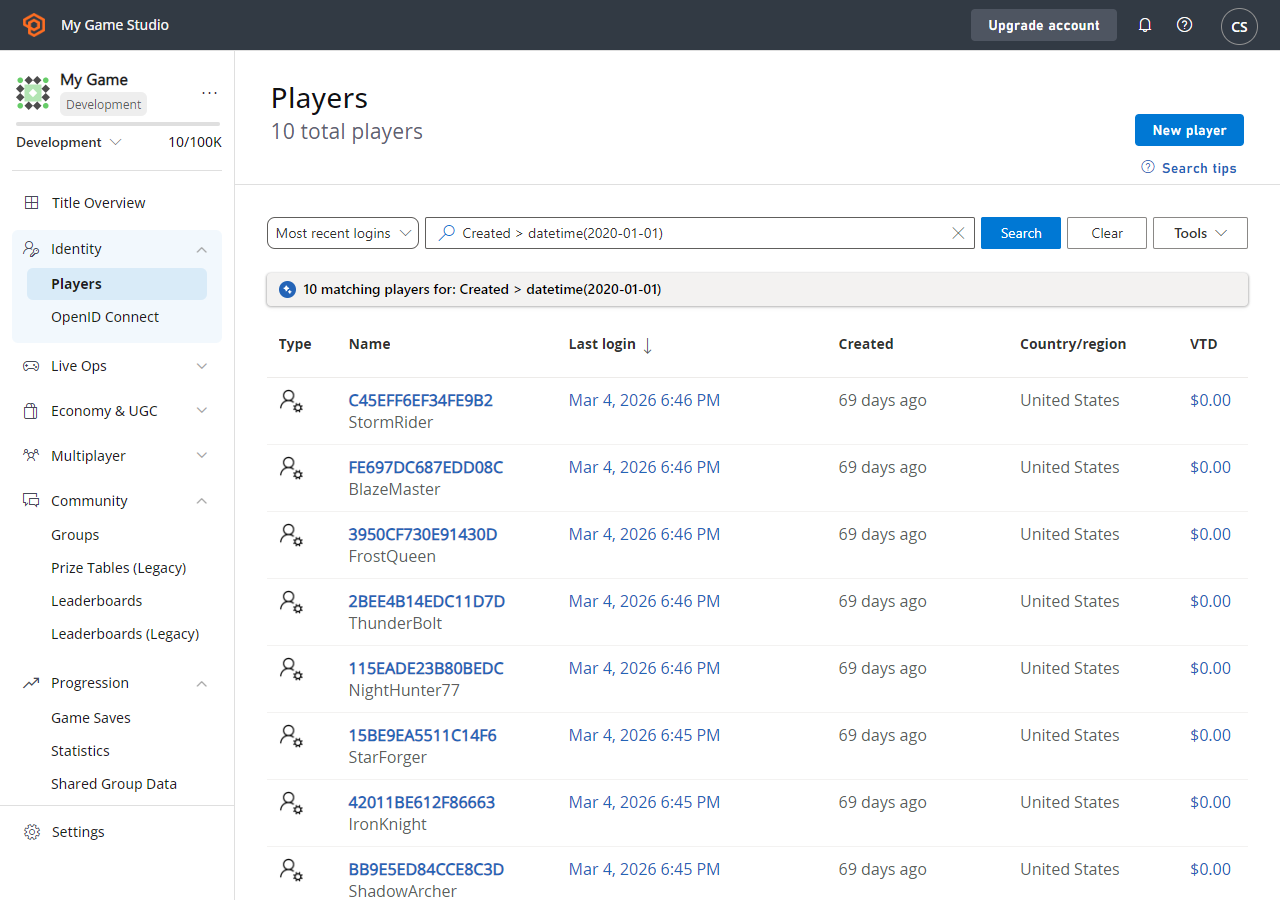 Game Manager - Players Page