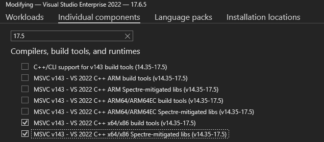 Instalar las herramientas de compilación 17.5