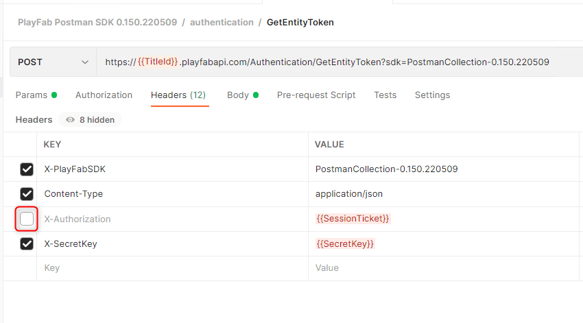 Postman - En-tête Get Entity Token