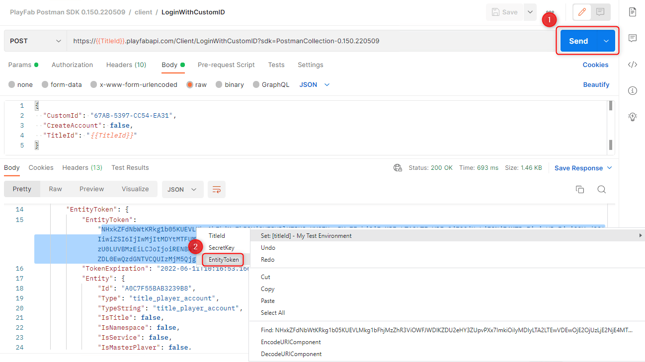 Postman - Obtenir un jeton d'entité Title_Player_Account